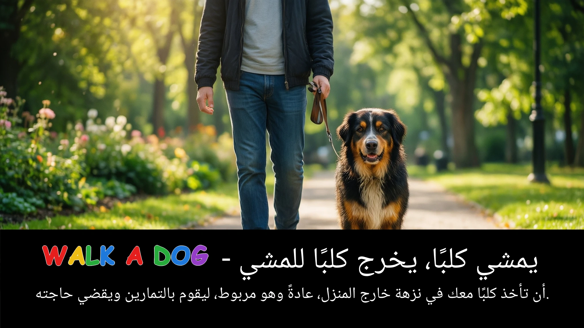 Arabic Illustration for walk a dog